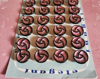 Czech Glass Buttons Set of 24 | Vintage 17mm Magenta Swirl Buttons | Iridescent Spiral Sewing Buttons | Original Elegant Card