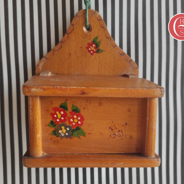 Vintage Salt Cellar | Wall Mounted | Decorative Folk Art | Hand Painted Wood | European Folk Art | Gypsy Folk Art | Farmhouse Salt Cellar