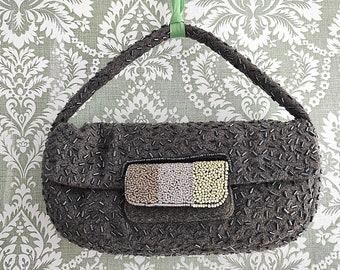 Luxury Felt Evening Bag | Felted Wool Beaded Charcoal Grey Handbag Purse | Vintage Bridal Clutch Bag | Iridescent Designer Wedding Bag