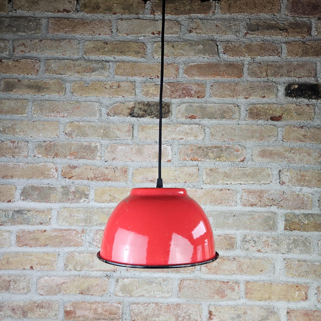 Up-cycled Red Enamel Pendant Light | 1950s Vintage Repurposed Kitchen ...