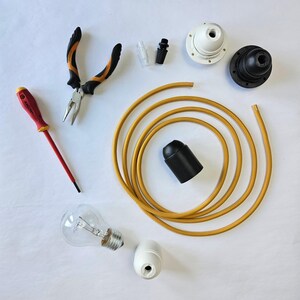 Cable de lámpara colgante DIY / Cable textil tejido amarillo cálido / 3 núcleos (compatible con 2 núcleos) / Portalámparas E27