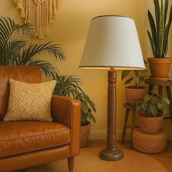 Oversized Oak Table Lamp | 70s Hand Turned Solid Wood Vintage Lamp