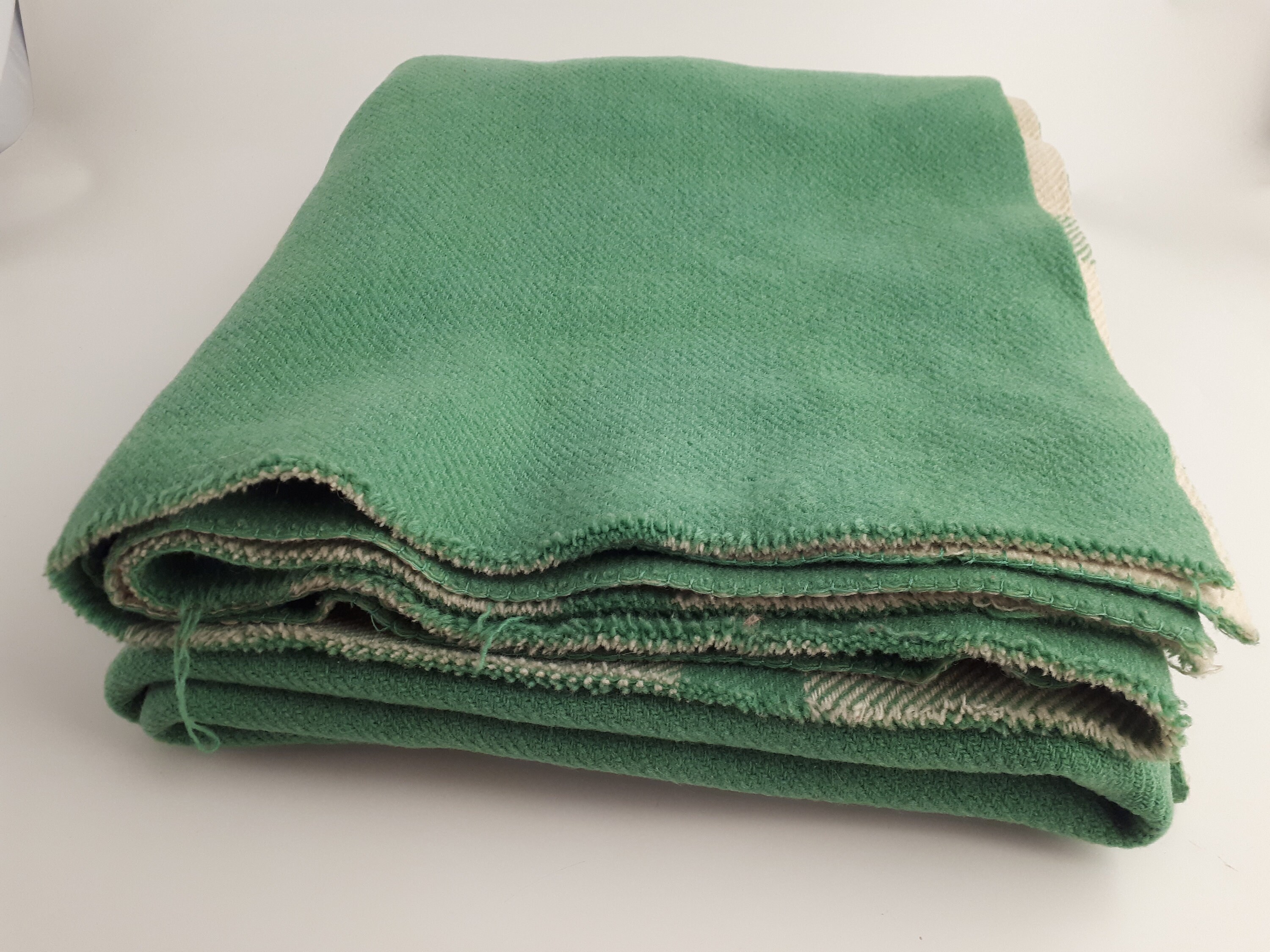 Vintage Wool Blanket Green and Cream Checked Blanket Throw Etsy