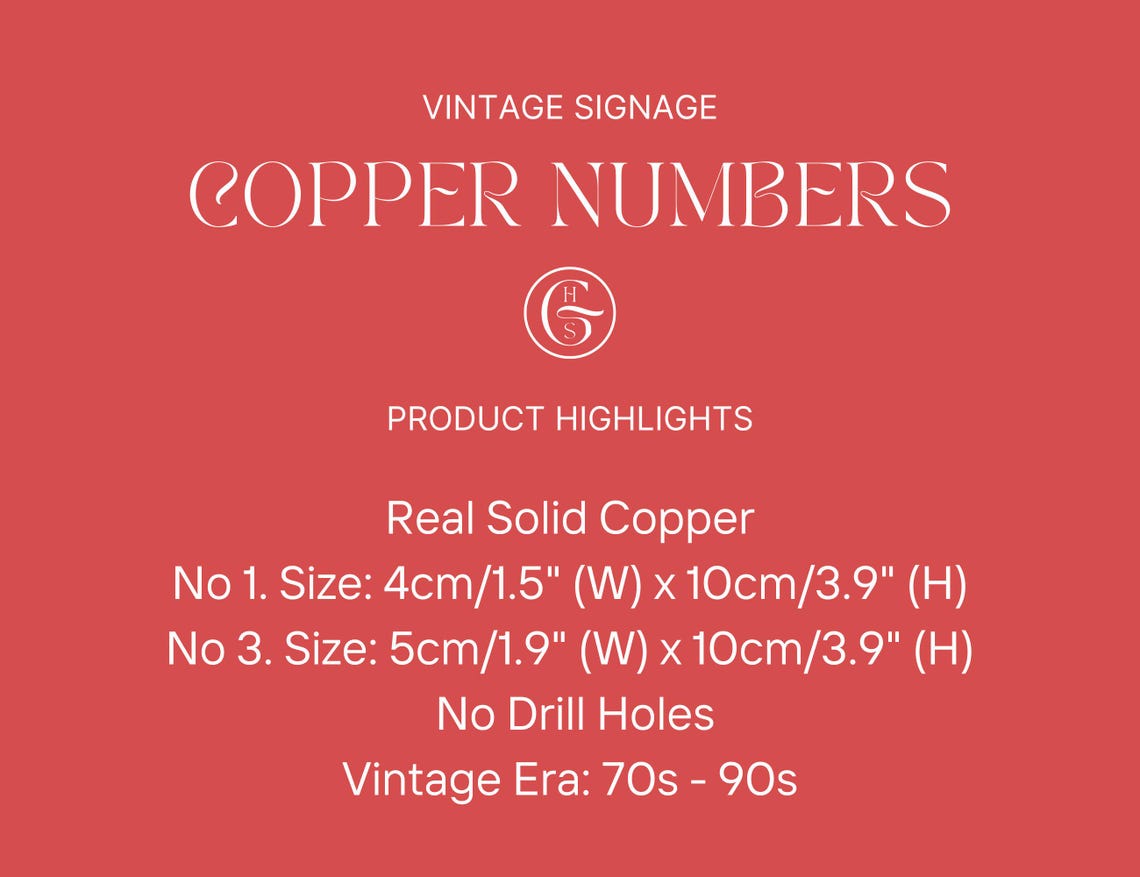 No 13 or 31 Real Copper House Numbers | Vintage Metal Signage | Wall ...