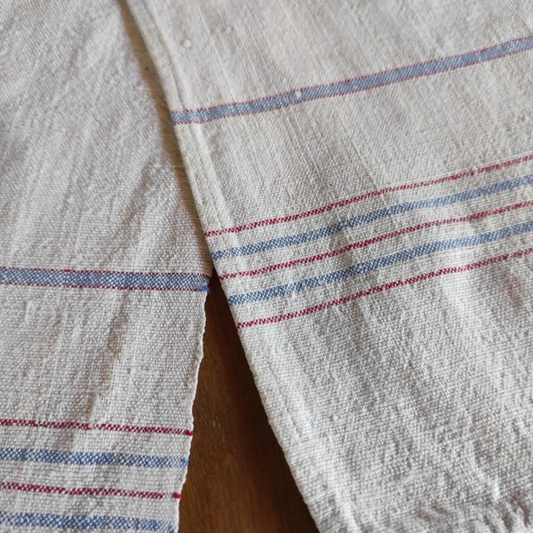 Vintage Pin Stripe Linen Table Runner | Premium Quality Luxury Natural Linen | Crochet Trim | Ivory White Grain Sack Narrow Long Centrepiece