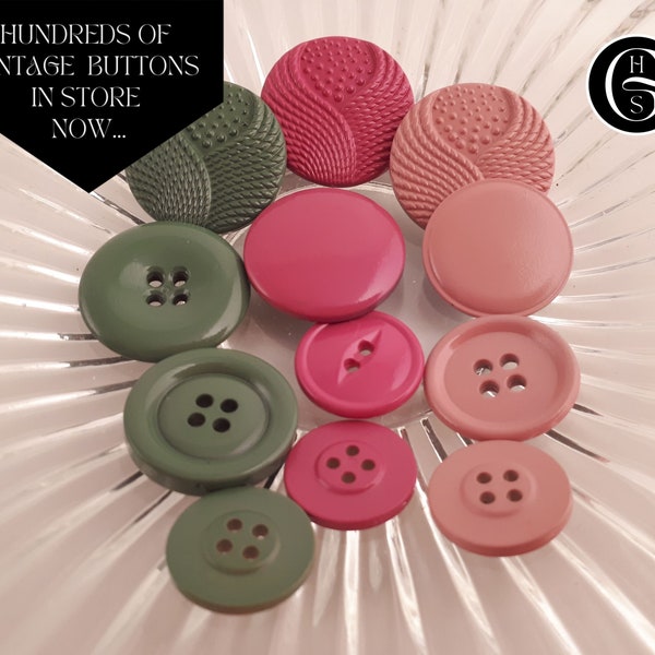 Up Cycled Vintage Button Mixed Pack | 12 x Raspberry Blush Pink & Green Buttons | Multipack of Craft Sewing Buttons to Up Cycle Your Clothes
