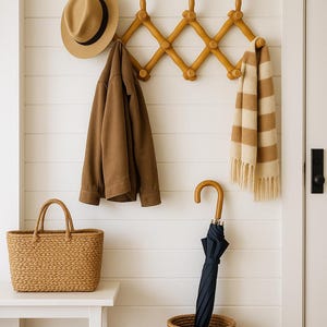 Expandable Coat Rack | Wood Wall Hooks | Vintage Carved Wall Hanger | Towel Rack | Folding Coat Hooks | Farmhouse Peg Hooks | Accordion Rack