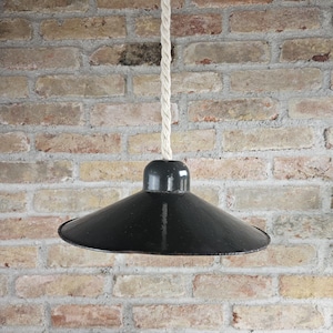 Vintage Industrial Grey Enamel Shade | 50s Workshop Pendant Light E27