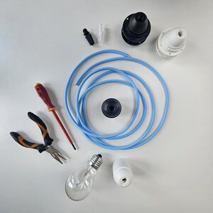 DIY Anhänger Licht Schnur | Duo-farbiges Pastell Baby Blau gewebtes Textilkabel | 3 Kern (2 Kern Kompatibel) | Benutzerdefinierte DIY Lampen Kit | E27 Fassung