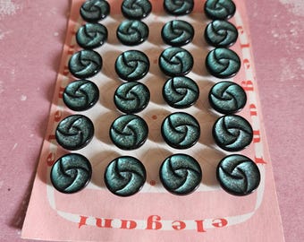 Czech Glass Buttons Set of 24 | Vintage 17mm Emerald Green Swirl Buttons | Iridescent Spiral Sewing Buttons | Elegant Card Display
