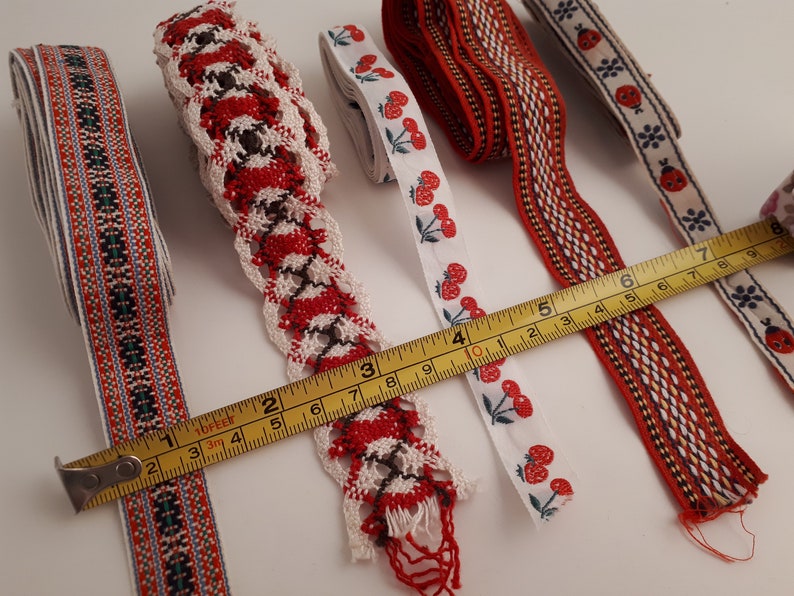 5 x Ribbons and Trims Vintage Woven Ribbon Cherry Ribbon Etsy