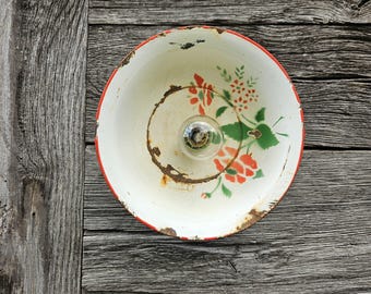 Up-cycled Floral Enamel Wall Light | Vintage Repurposed Rustic Bowl Kitchen Sconce
