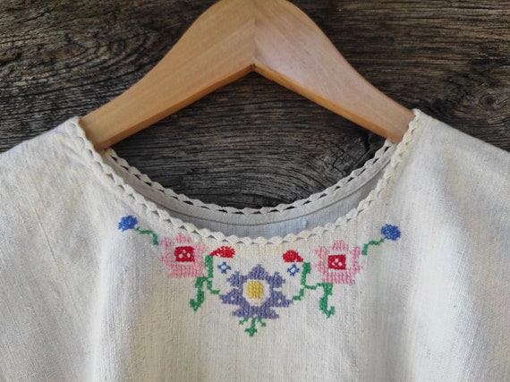 Vintage Linen Floral Blouse | Cross Stitch Embroi… - image 6