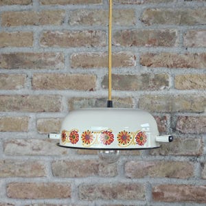 Up-cycled Enamel Bowl Pendant Light | Vintage Floral Kitchen Light Ceiling Lamp