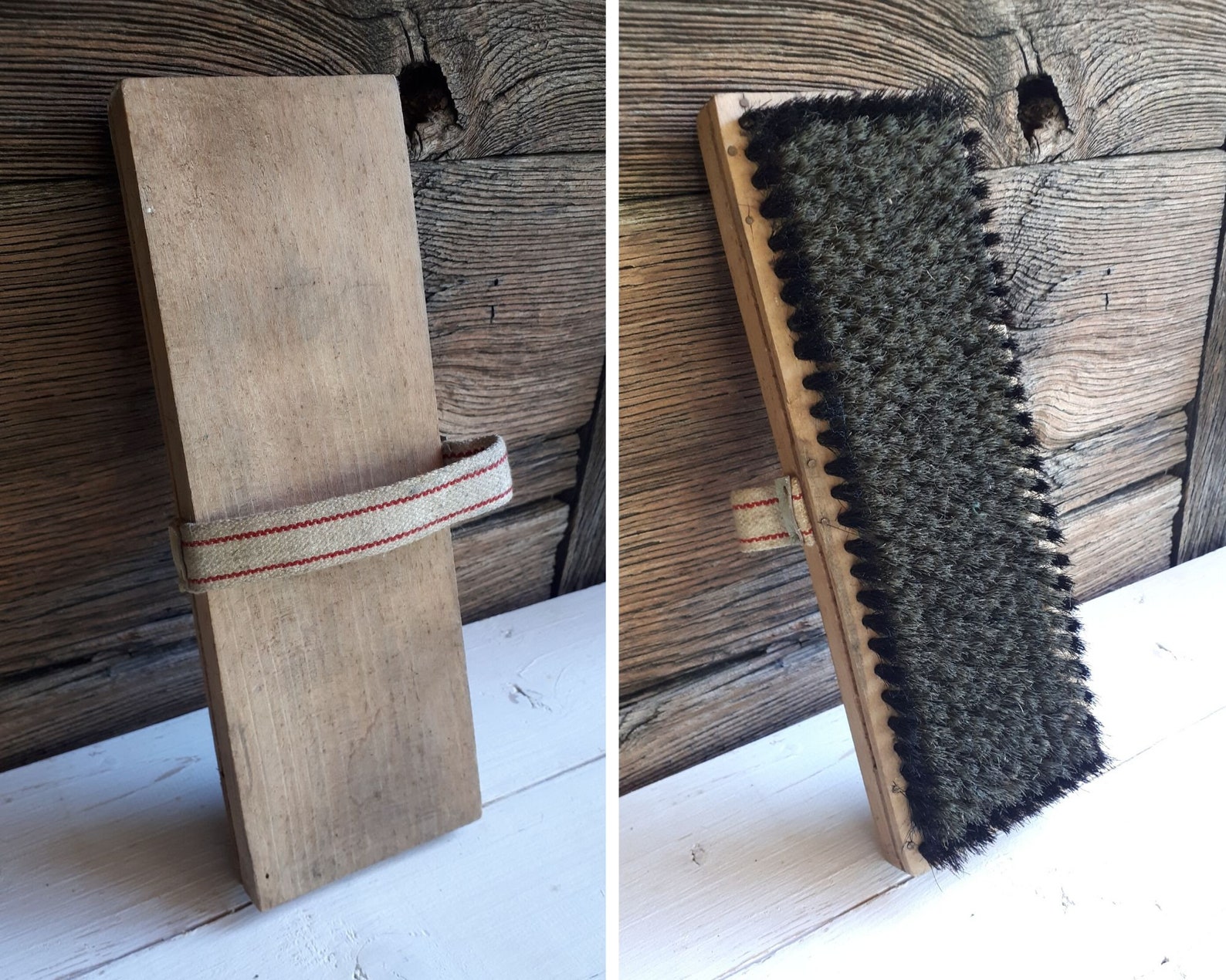 Vintage Wooden Boot Brush Antique Cleaning Tool Striped Etsy