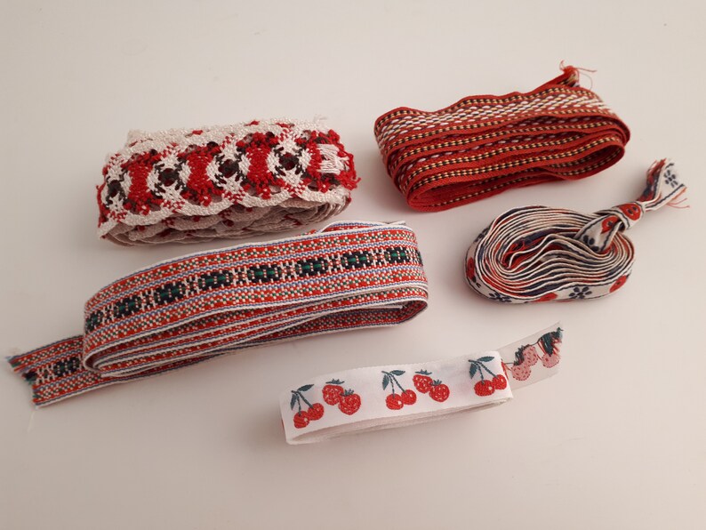 5 x Ribbons and Trims Vintage Woven Ribbon Cherry Ribbon Etsy
