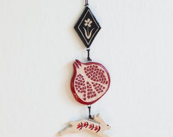 Pomegranate & Rabbit Ceramic Wall Charm