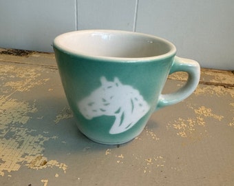 VINTAGE Syracuse China Horse Mug - Restaurantware Cup - Diner Coffee Mug - Mint Green - Western