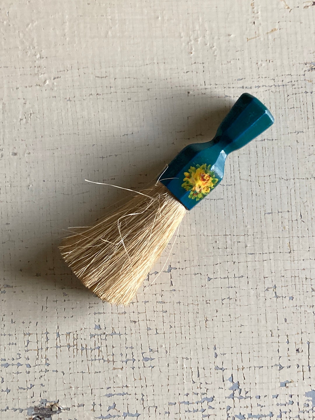VINTAGE Small Whisk Broom Teal Wood Handle Floral Design Etsy