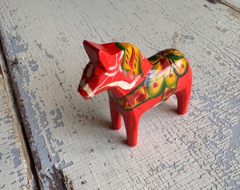 VINTAGE Swedish Orange Dala Horse - Souvenir- Swedish Folk Art- Scandinavian Souvenir- Dalecarlian Horse- Modern Cottage