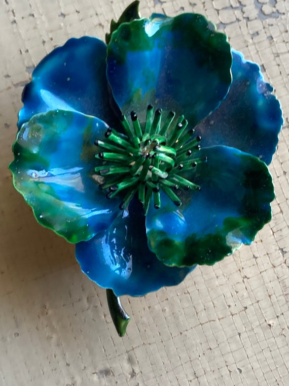 VINTAGE Original Flower Brooch by Roger - Teals +… - image 4