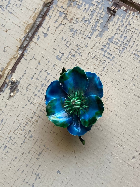 VINTAGE Original Flower Brooch by Roger - Teals +… - image 1