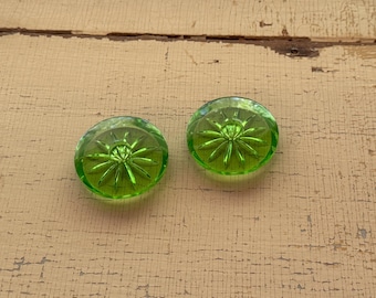 VINTAGE Green Depression Glass Candleholders - Starburst Design - Collectible