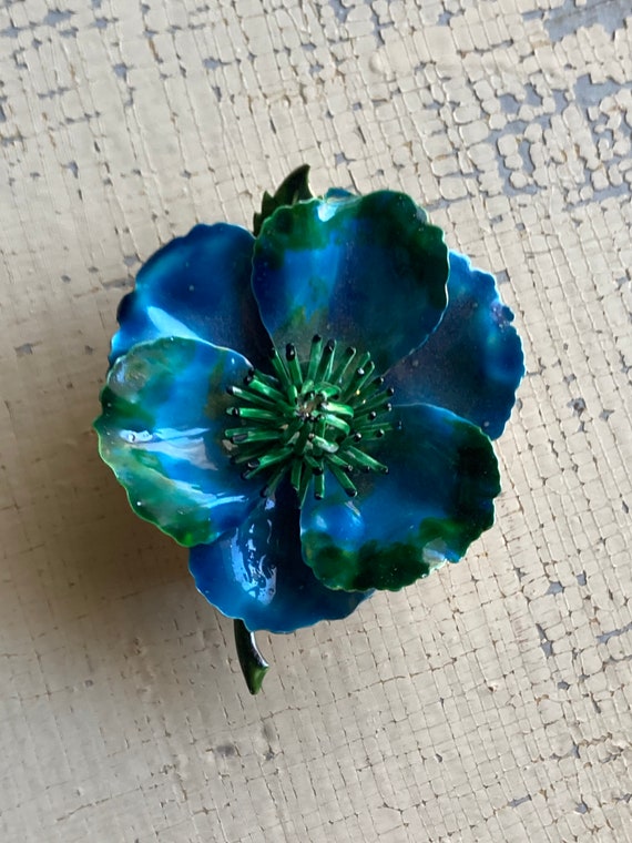 VINTAGE Original Flower Brooch by Roger - Teals +… - image 2