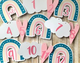 Boho Rainbow 12 Month Photo Banner - 0-12 Month Photos - Rainbow Party Decor - Boho First Birthday