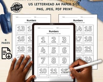 Number Coloring Worksheet, Kindergarten Math Activity, Number Recognition & Counting, Kids Learning Printable, Instant Download, PDF Print
