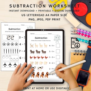 Printable Subtraction Worksheets (Numbers 1-20) for Kindergarten-1st Grade-2nd Grade Math. Subtraction Worksheets, Math Practice for Kids