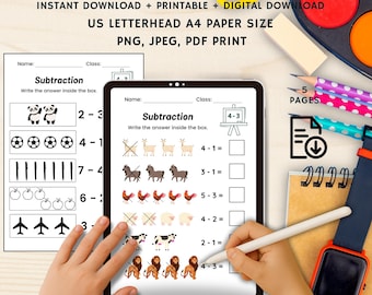 Printable Subtraction Worksheets (Numbers 1-20) for Kindergarten-1st Grade-2nd Grade Math. Subtraction Worksheets, Math Practice for Kids