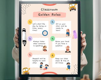 Klassenzimmer goldenen Regeln Zeichen, Lehrer Wandkunst, unsere Klasse Dekor druckbare, Klassenzimmer Regeln Poster, Back to School Dekor, Instant Download