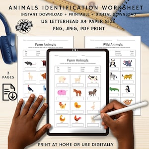 Name the Animals Worksheet | Kindergarten and Preschool Educational Activity | Animal Identification and Learning Game | PDF PRINT