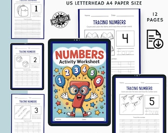 Printable Tracing Number Activity Worksheet Bundle | Kindergarten Number Tracing Sheets | Kids Learning Worksheets | PDF Instant Download
