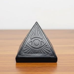 Black Obsidian Pyramid Eye Symbol, Hand Carved Stone for Protection and Clarity Intentions, Meditation Corner Decor, Gift for Beginners