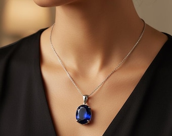 Handmade Natural Blue Sapphire Pendant 15–20 CT in Sterling Silver – Luxury Gemstone Necklace, Spiritual Healing Jewellery Gift for Women