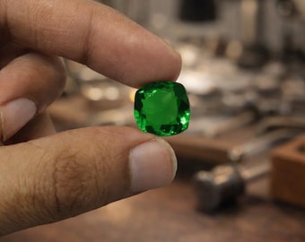 Green Emerald Cushion Cut 10–12 CT Loose Gem | Square Cushion Faceted Beryl Stone | Statement Jewellery Supply For Custom Mounting