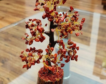 Handmade Red Jasper Gemstone Tree | Crystal Wish Tree for Strength, Energy & Protection | Feng Shui Healing Decor for Home and Office