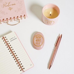 Love Manifestation Rose Quartz Palm Stone, 528 432 111 Code with Gold Sigil Engraving, Meditation Companion, Gift for Girlfriend