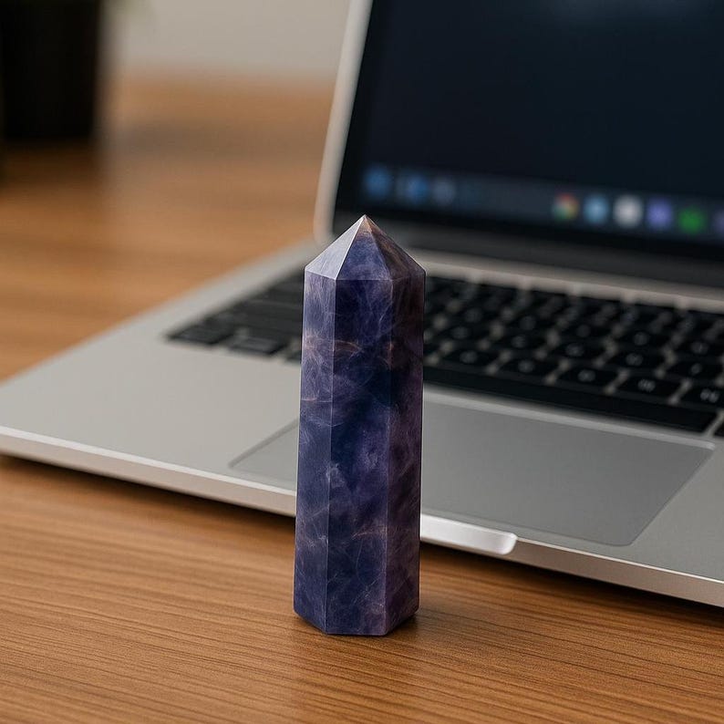 Lepidolite Obelisk Wand Point, Handcrafted Purple Crystal Tower for Meditation and Relaxation, Energy Cleansing Decor, Gift Idea