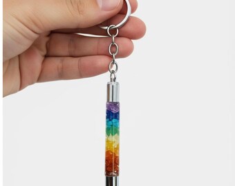 Llavero de piedras preciosas de 7 chakras, llavero de tubo de cristal arcoíris para una vida consciente, regalo para estudio de yoga, adorno para cremallera de bolso para uso diario.