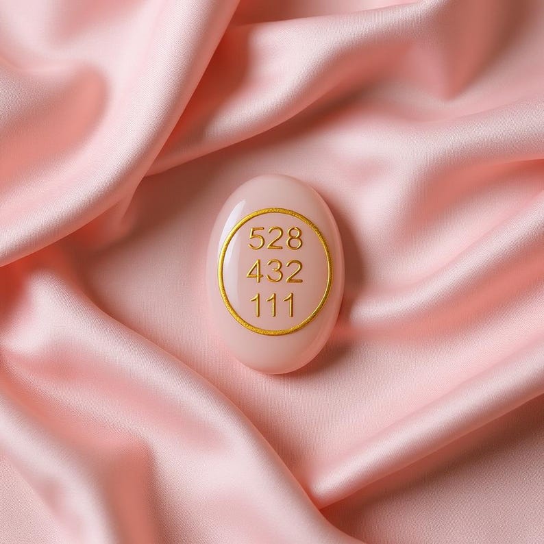 Rose Quartz Love Code Palm Stone 528 432 111, Polished Worry Crystal with Gold Sigil for Affection and Harmony, Spiritual Gift