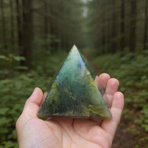 Genuine Labradorite Crystal Pyramid, Energy Healing Generator for Altar & Meditation Space | 7 Chakras Balancing, Spiritual Home Decor Gift