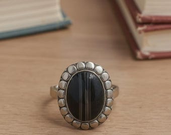 Black Sulemani Agate 35 Carat Certified Ring | Adjustable Silver Ring for Men & Women | Natural Hakik Protective Stone | Spiritual Healing