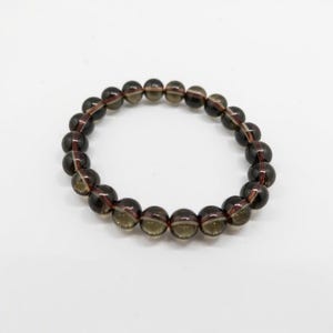 Pulsera de cuentas de cuarzo ahumado, pulsera elástica de cuentas redondas marrones transparentes, joyería de cristal para la conexión a tierra, regalo minimalista para ella.