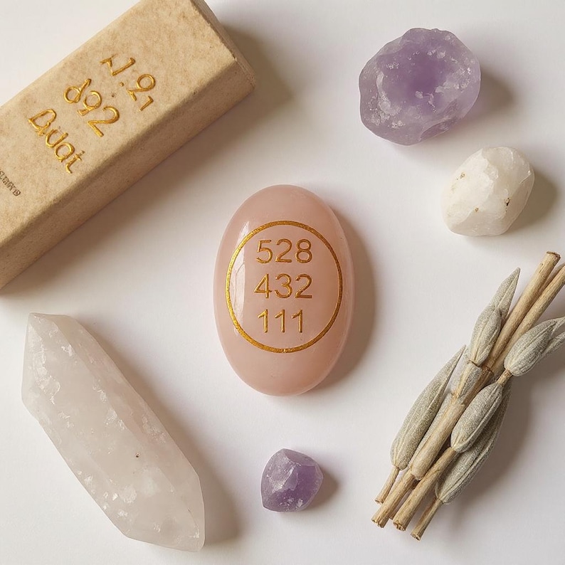 Rose Quartz Palm Stone with Love Sigil, 528 432 111 Manifestation Code Crystal for Relationship Intentions, Meditation Stone Gift