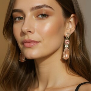 Sparkling peach pink crystal wedding earrings