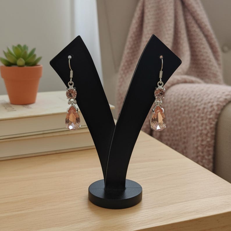 Elegant peach crystal dangle earrings for women