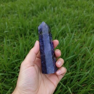 Polished Lepidolite Point Obelisk, Purple Crystal Wand for Emotional Support Intentions, Nightstand Decor, Spiritual Gift for Friends